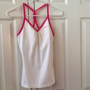 White with pink nike dry fit top
